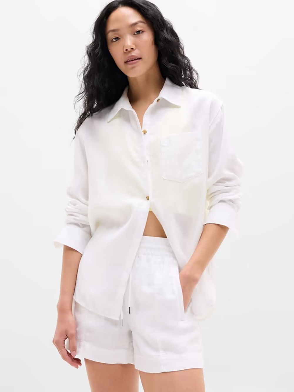 Athleta Retreat Button Down Linen White Top Size Medium